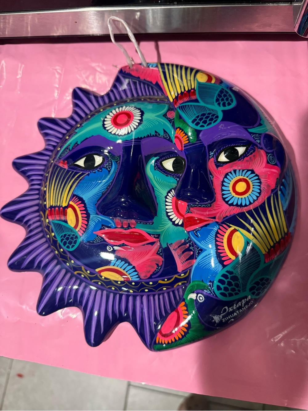 Hand-Painted Sun & Moon Wall Art - Colorful Purple Accent -10”